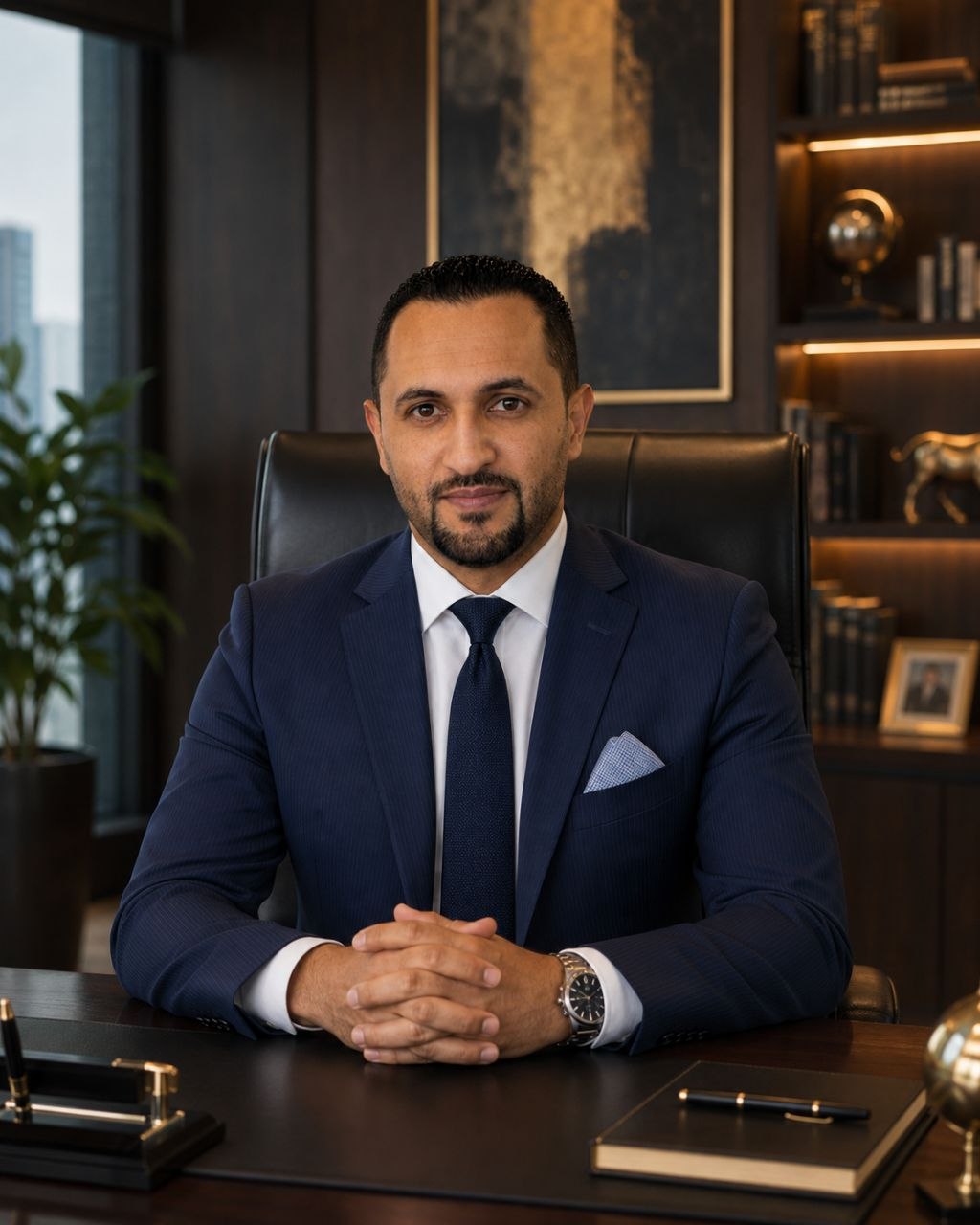 Moath Hdaib seated in an executive office portrait